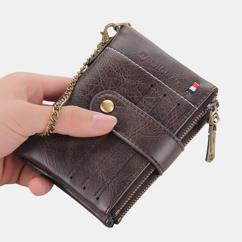 Menn Pu-skinn Kort Bifold Dobbel Glidelås Multi-card Slot Kortholder Retro Myntpung Pengeklips Lommebok