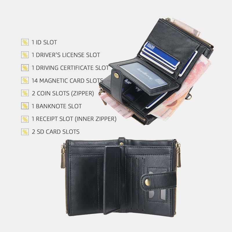 Menn Pu-skinn Kort Bifold Dobbel Glidelås Multi-card Slot Kortholder Retro Myntpung Pengeklips Lommebok