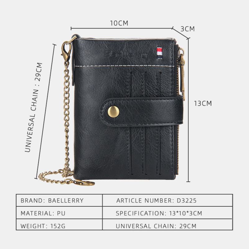 Menn Pu-skinn Kort Bifold Dobbel Glidelås Multi-card Slot Kortholder Retro Myntpung Pengeklips Lommebok