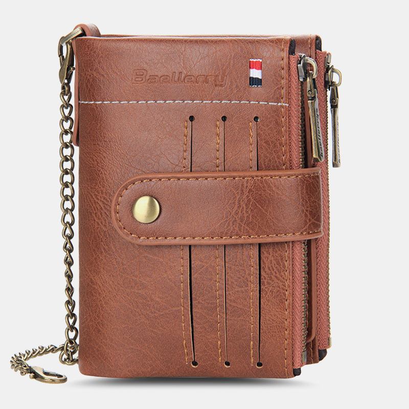 Menn Pu-skinn Kort Bifold Dobbel Glidelås Multi-card Slot Kortholder Retro Myntpung Pengeklips Lommebok