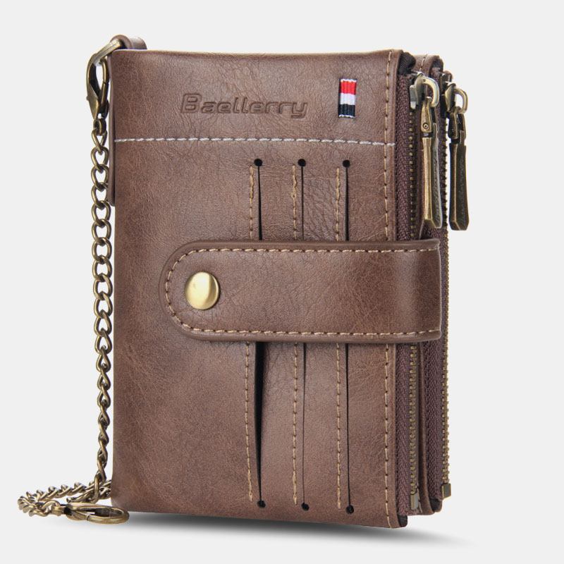 Menn Pu-skinn Kort Bifold Dobbel Glidelås Multi-card Slot Kortholder Retro Myntpung Pengeklips Lommebok