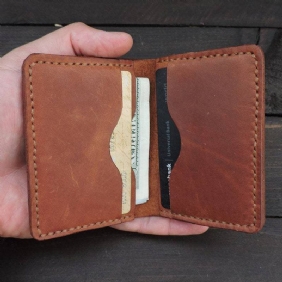 Menn Retro Ekte Skinn Bifold Thin Card Case Money Clip Lommebøker