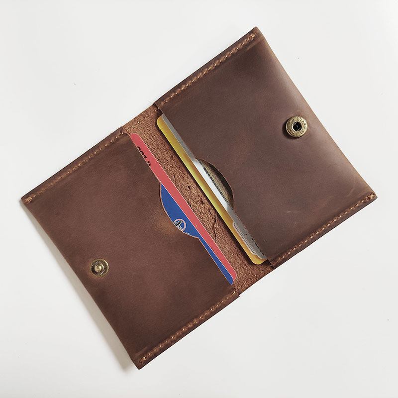 Menn Retro Ekte Skinn Bifold Thin Card Case Money Clip Lommebøker