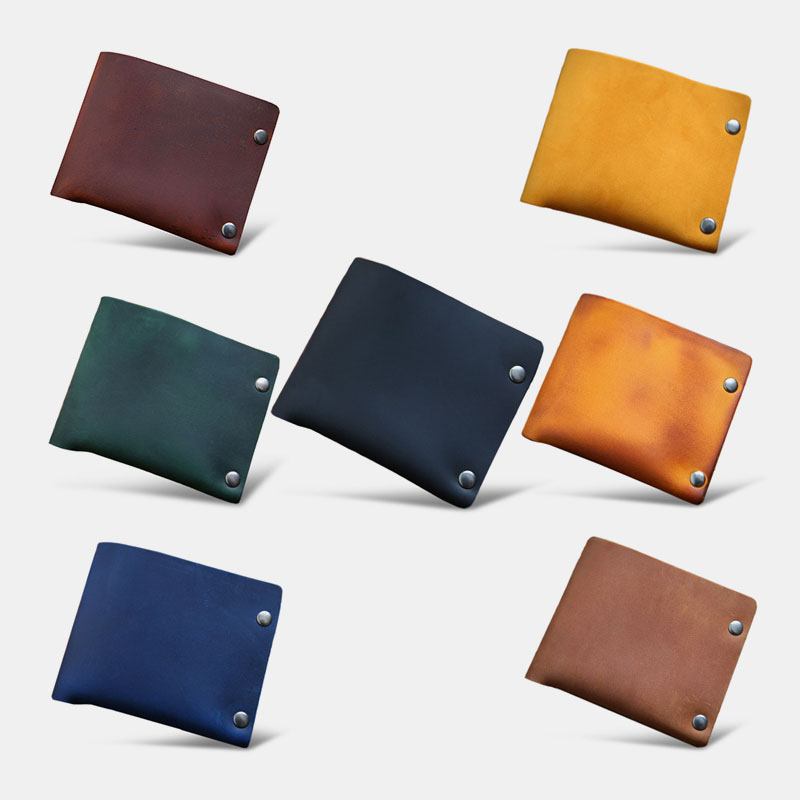 Menn Short Bifold Kuskinn Lommebok Nagle Design Stor Kapasitet Kortholder Myntpung