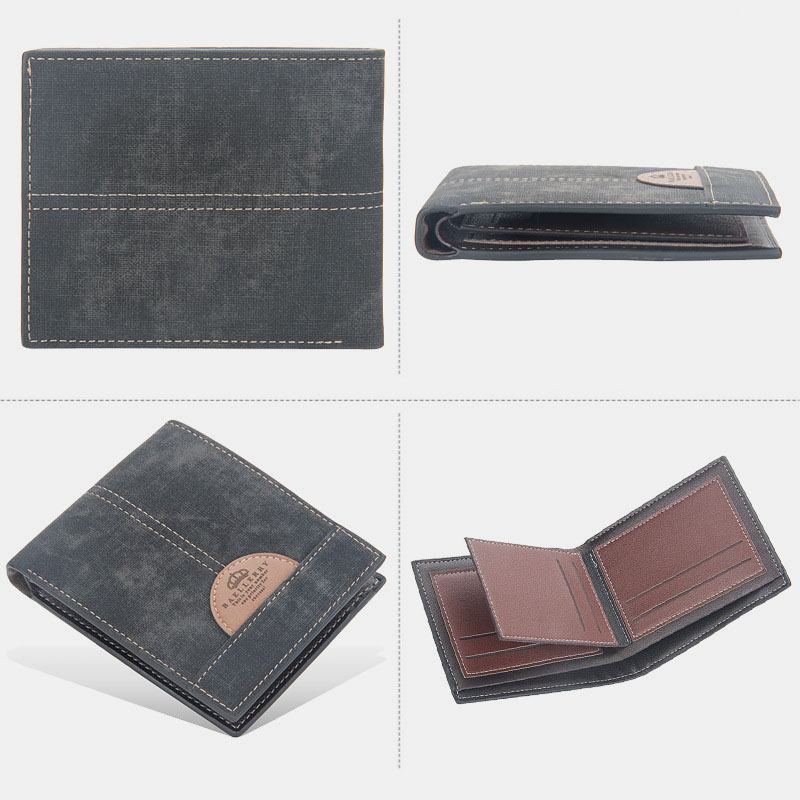 Menn Tynn Bifold Denim Mønster Pu Lær Lommebok Multi-card Slot Card Holder Myntpung Med Stor Kapasitet