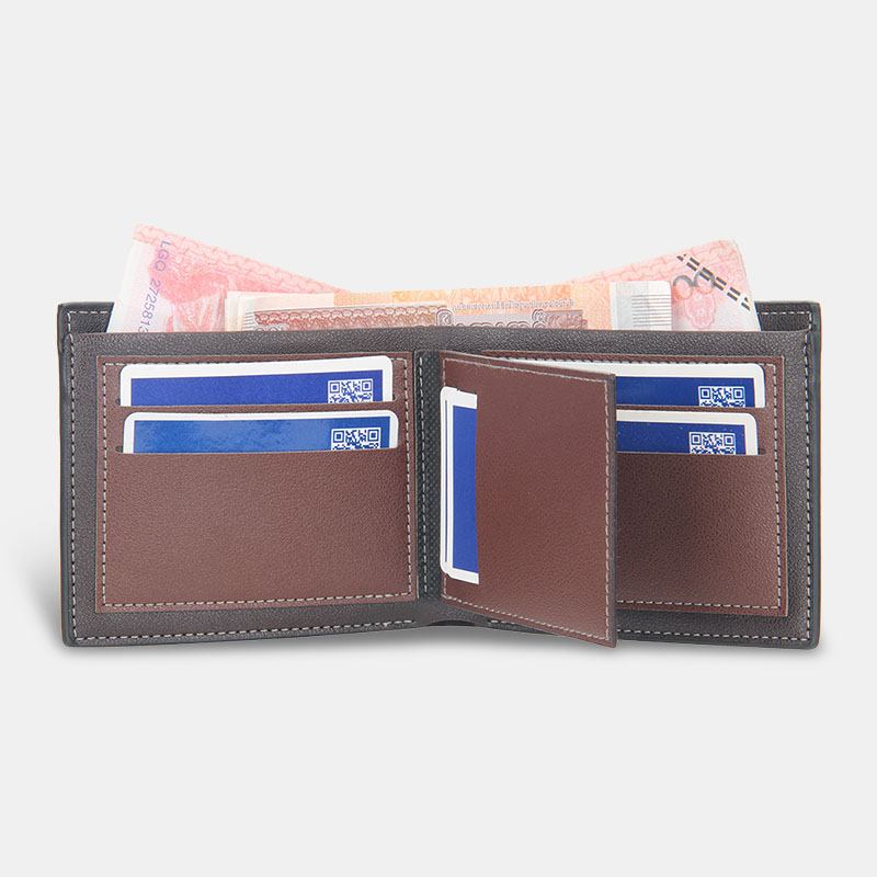 Menn Tynn Bifold Denim Mønster Pu Lær Lommebok Multi-card Slot Card Holder Myntpung Med Stor Kapasitet