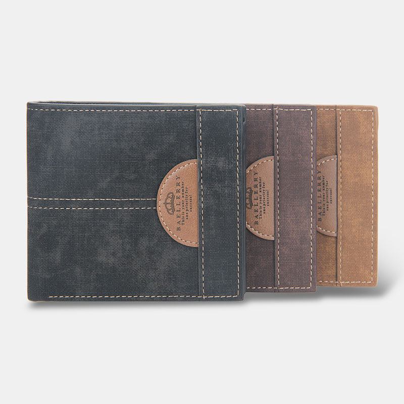 Menn Tynn Bifold Denim Mønster Pu Lær Lommebok Multi-card Slot Card Holder Myntpung Med Stor Kapasitet