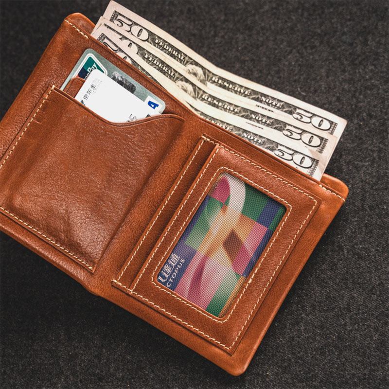 Menn Vegetabilsk Garvet Kuskinn Bifold Kort Lommebok Kortetui Money Clip