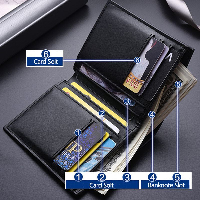 Menn Vertikal Bifold Tynn Multi-card Slot Kortholder Ruttemønster Preget Kort Mynt Lommebok