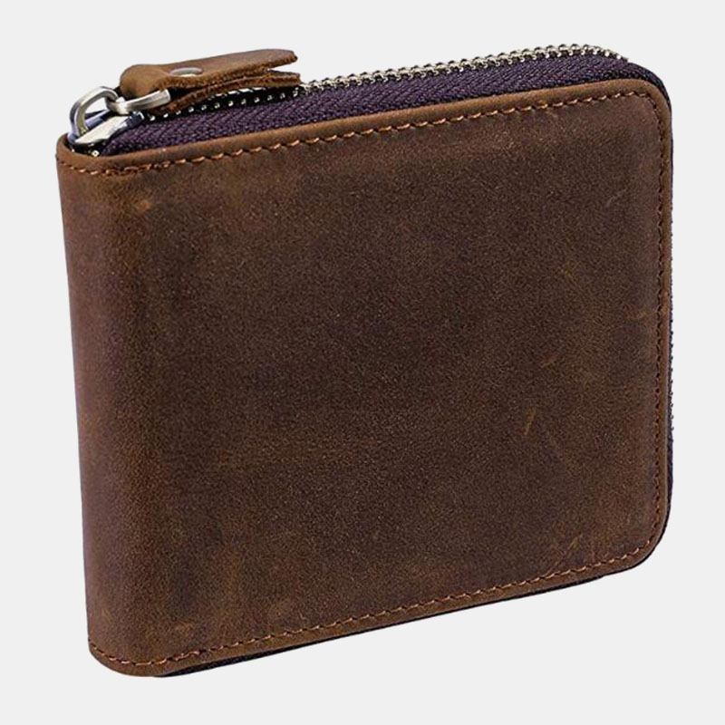 Menn Vintage Ekte Skinn Glidelås Rundt Cardwallet Holder Mynt Bag