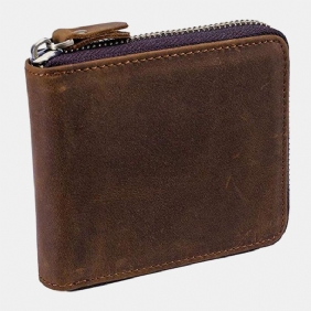 Menn Vintage Ekte Skinn Glidelås Rundt Cardwallet Holder Mynt Bag