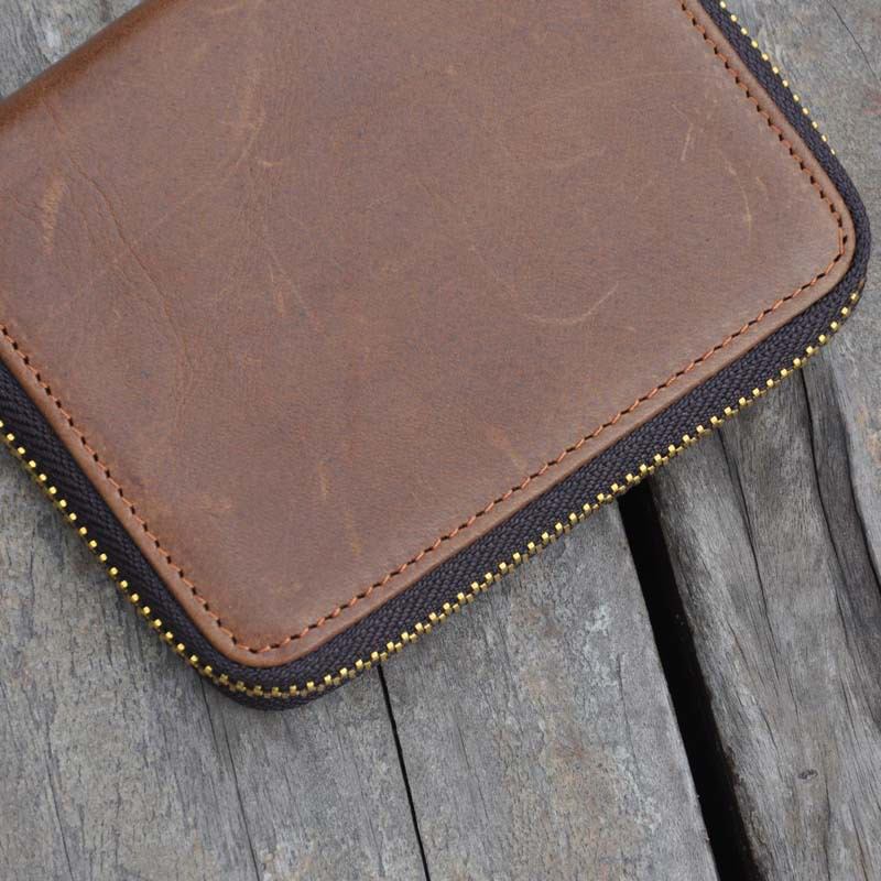 Menn Vintage Ekte Skinn Glidelås Rundt Cardwallet Holder Mynt Bag