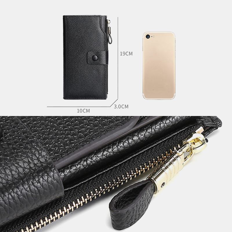 Unisex Ekte Lær Anti-tyveri Litchi Mønster 5.8 Tommer Telefonveske Clutch Veske Multi-slot Kortholder Lommebok