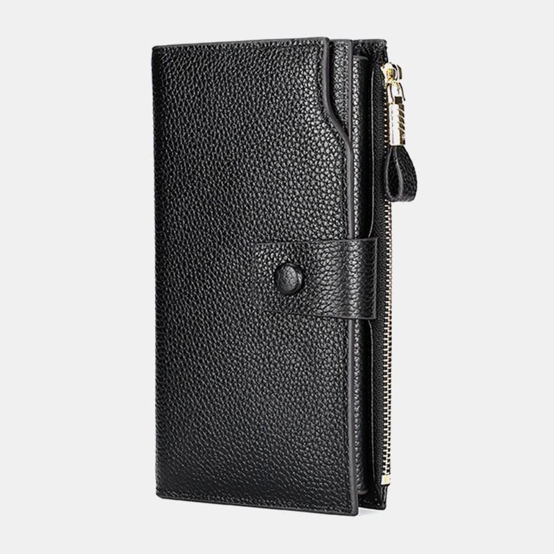 Unisex Ekte Lær Anti-tyveri Litchi Mønster 5.8 Tommer Telefonveske Clutch Veske Multi-slot Kortholder Lommebok