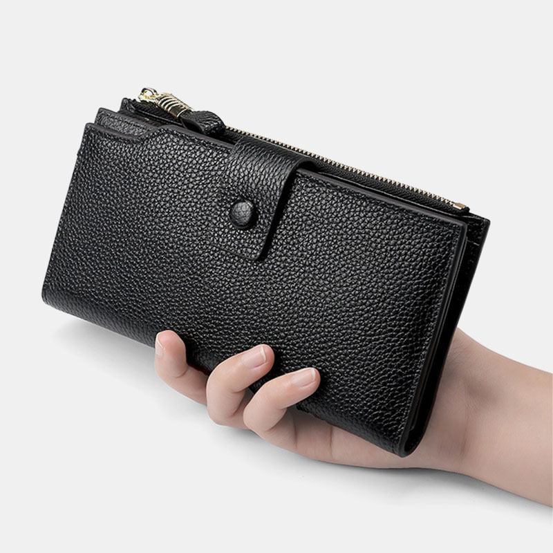 Unisex Ekte Lær Anti-tyveri Litchi Mønster 5.8 Tommer Telefonveske Clutch Veske Multi-slot Kortholder Lommebok