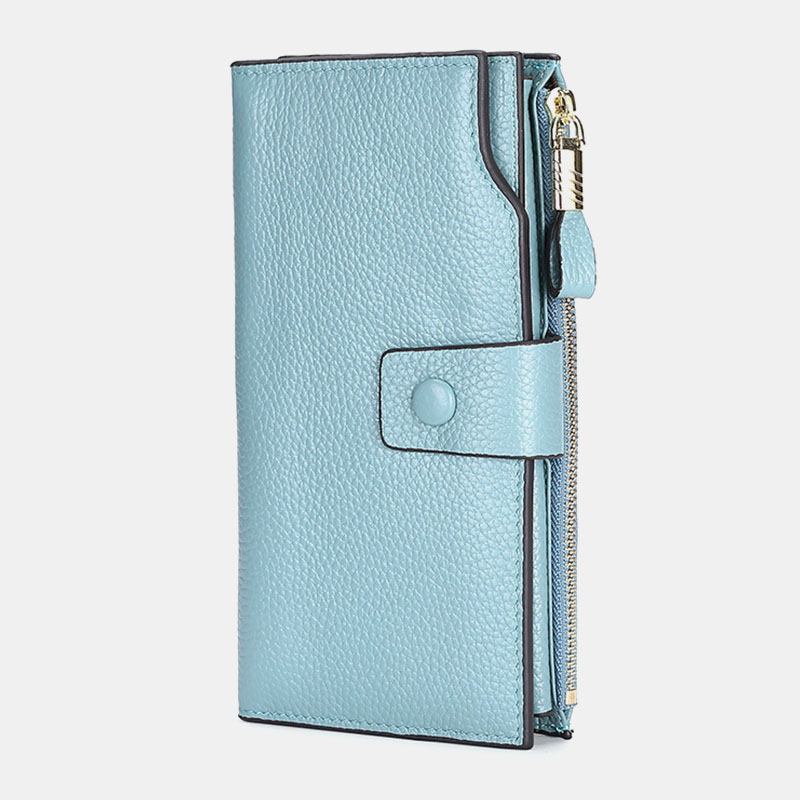 Unisex Ekte Lær Anti-tyveri Litchi Mønster 5.8 Tommer Telefonveske Clutch Veske Multi-slot Kortholder Lommebok