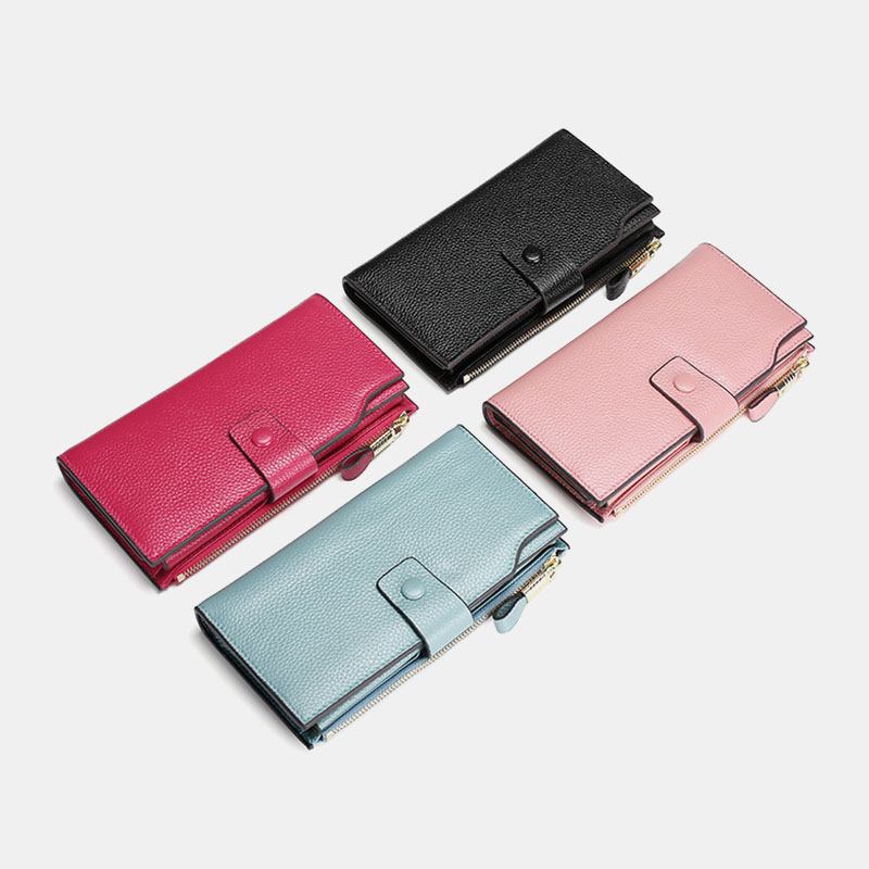 Unisex Ekte Lær Anti-tyveri Litchi Mønster 5.8 Tommer Telefonveske Clutch Veske Multi-slot Kortholder Lommebok