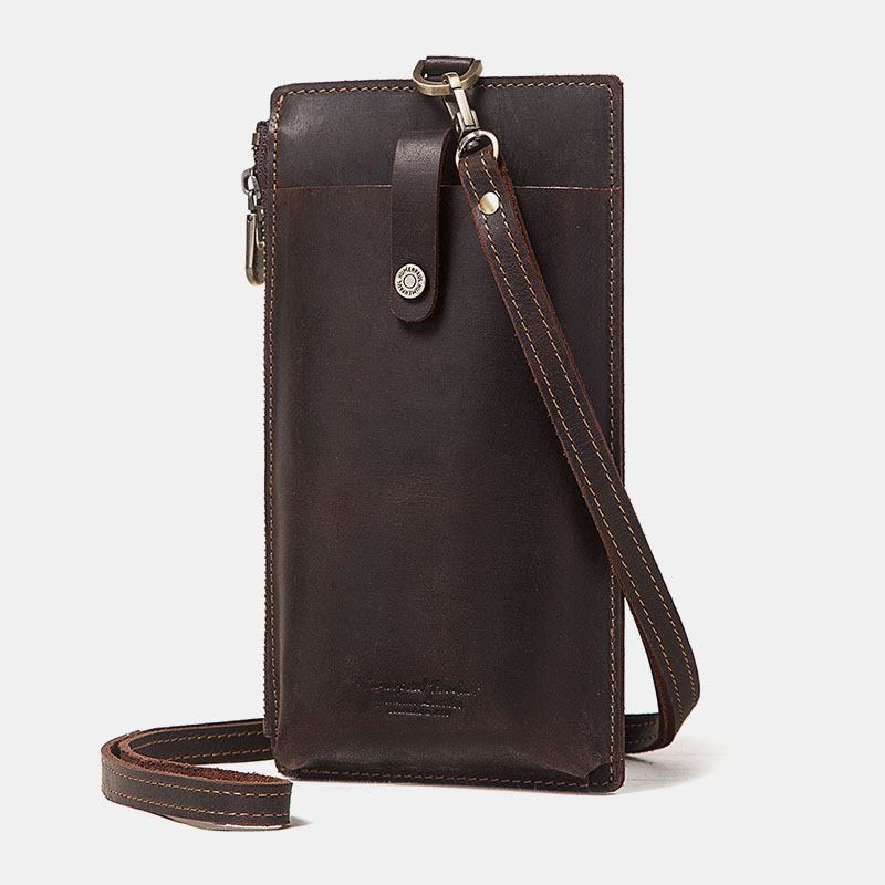 Unisex Ekte Skinn Kuskinn Glidelåsspenne Retro 6.3 Tommers Telefonveske Clutch Lommebok