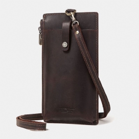 Unisex Ekte Skinn Kuskinn Glidelåsspenne Retro 6.3 Tommers Telefonveske Clutch Lommebok