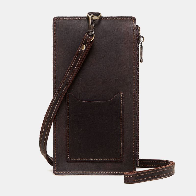 Unisex Ekte Skinn Kuskinn Glidelåsspenne Retro 6.3 Tommers Telefonveske Clutch Lommebok