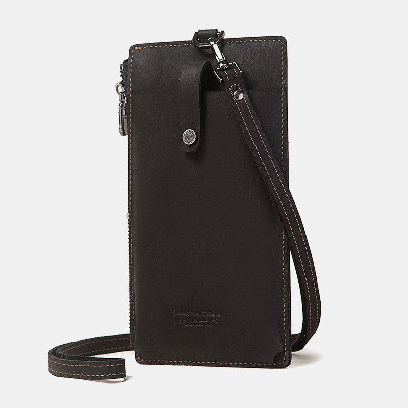 Unisex Ekte Skinn Kuskinn Glidelåsspenne Retro 6.3 Tommers Telefonveske Clutch Lommebok