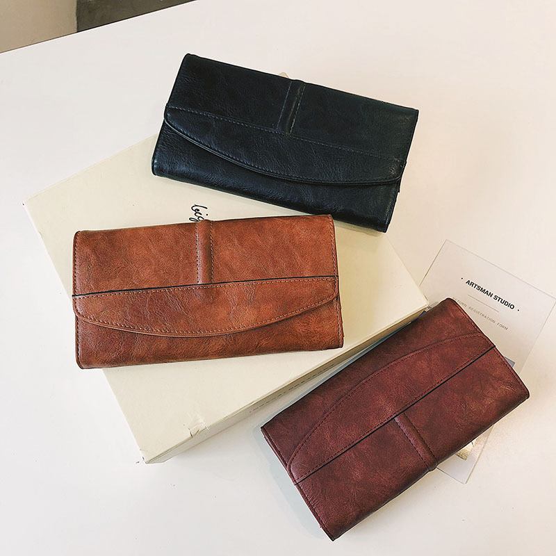 Unisex Kunstskinn Retro Trifold Håndbærende Multi-slot 5.5-tommers Telefon Clutch Veske Lommebok