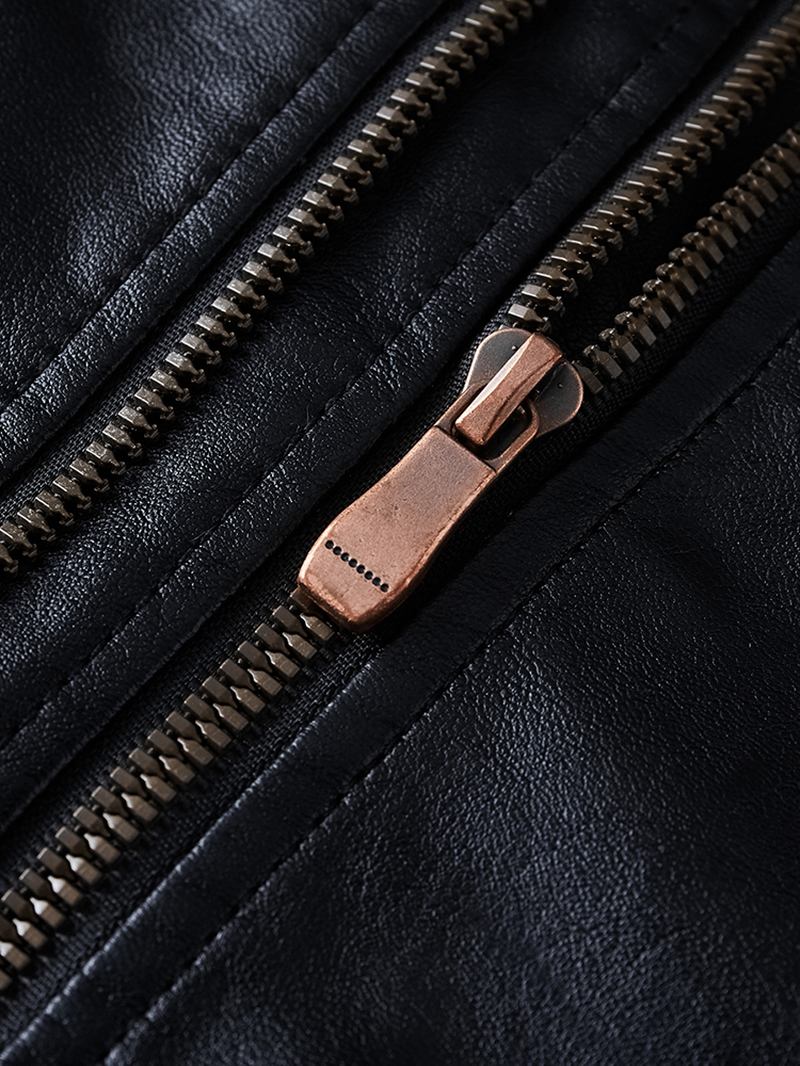 Menn Pocket Lapel Zip-up Sashes Pu Skinnjakker