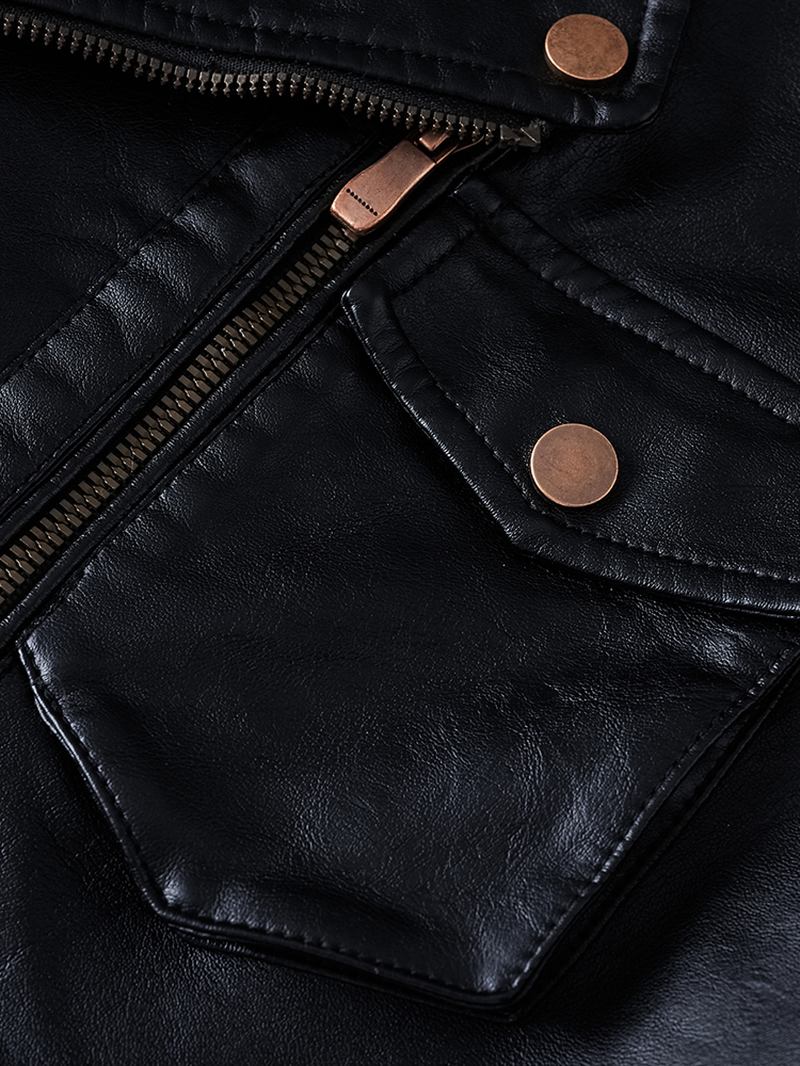 Menn Pocket Lapel Zip-up Sashes Pu Skinnjakker