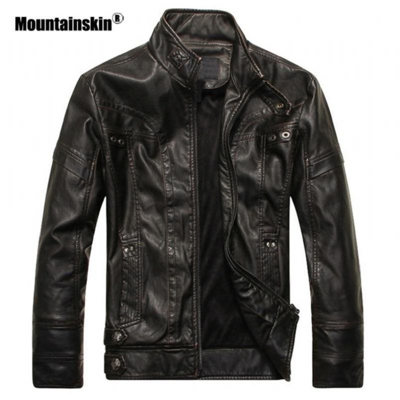 Mountainskin Herre Skinnjakker Motorsykkel Pu-jakke Herre Høst Fritids Skinnfrakker Slim Fit Herremerkeklær Sa588