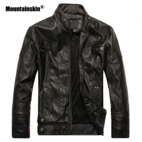 Mountainskin Herre Skinnjakker Motorsykkel Pu-jakke Herre Høst Fritids Skinnfrakker Slim Fit Herremerkeklær Sa588