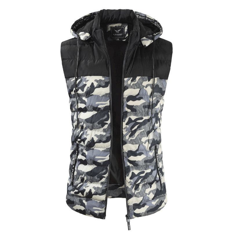 Herre Camo Patchwork Avtakbar Hette Tykk Varm Polstret Vest