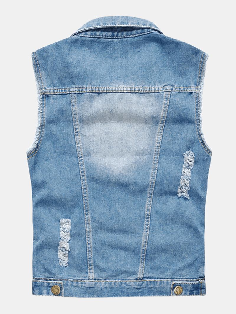 Herremote Denim Doble Lommer Turn Down Collar Fritids Vest