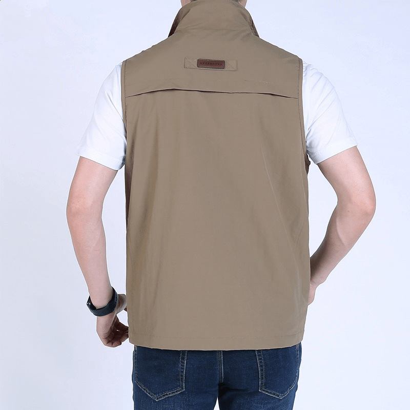 Herremote Multilommer Ensfarget Loose Fit Fritids Vest