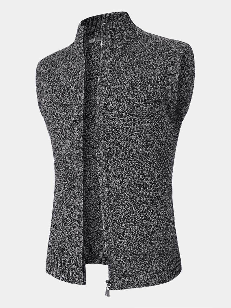 Knit Zip Front Casual Ermeløse Vester Med Skrå Lomme