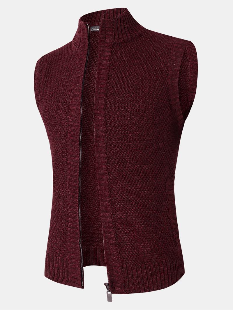 Knit Zip Front Casual Ermeløse Vester Med Skrå Lomme