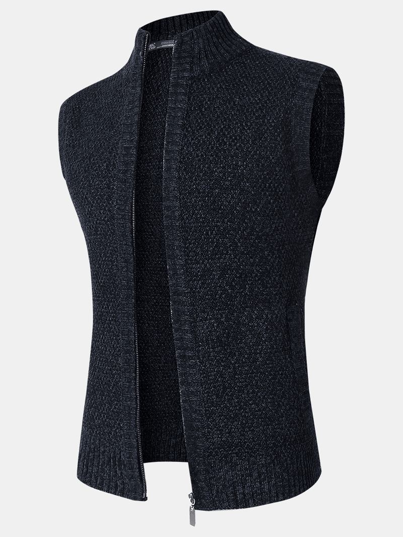 Knit Zip Front Casual Ermeløse Vester Med Skrå Lomme