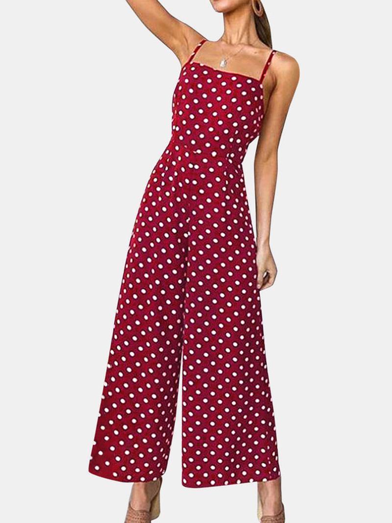 Dame Polka Dot Spaghetti Strap Lange Rompers Wide Leg Jumpsuit