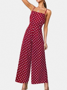 Dame Polka Dot Spaghetti Strap Lange Rompers Wide Leg Jumpsuit