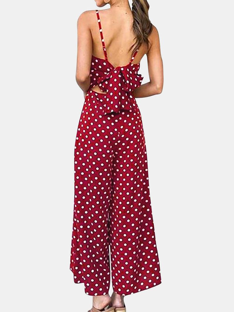 Dame Polka Dot Spaghetti Strap Lange Rompers Wide Leg Jumpsuit