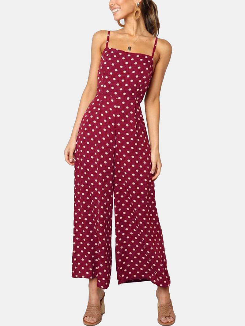 Dame Polka Dot Spaghetti Strap Lange Rompers Wide Leg Jumpsuit