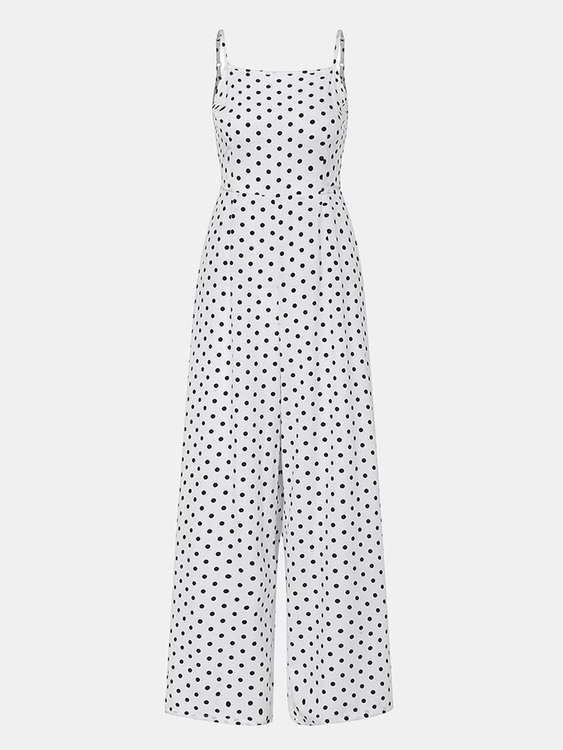 Dame Polka Dot Spaghetti Strap Lange Rompers Wide Leg Jumpsuit