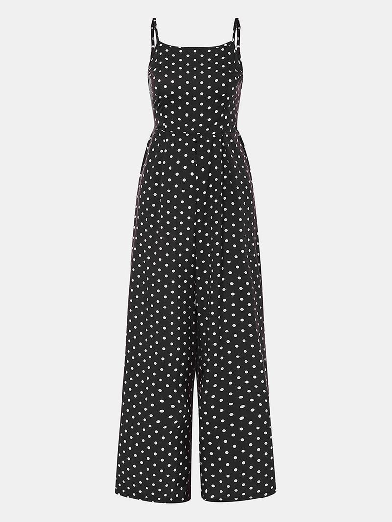 Dame Polka Dot Spaghetti Strap Lange Rompers Wide Leg Jumpsuit