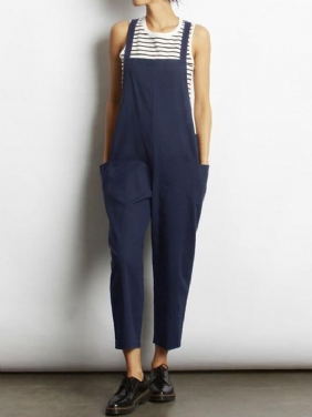 Kvinner Ermeløs Cross Back Overall Jumpsuit Med Lommer