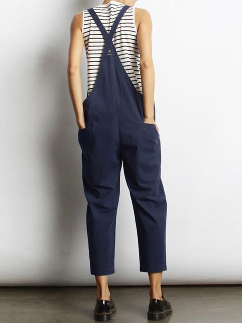 Kvinner Ermeløs Cross Back Overall Jumpsuit Med Lommer