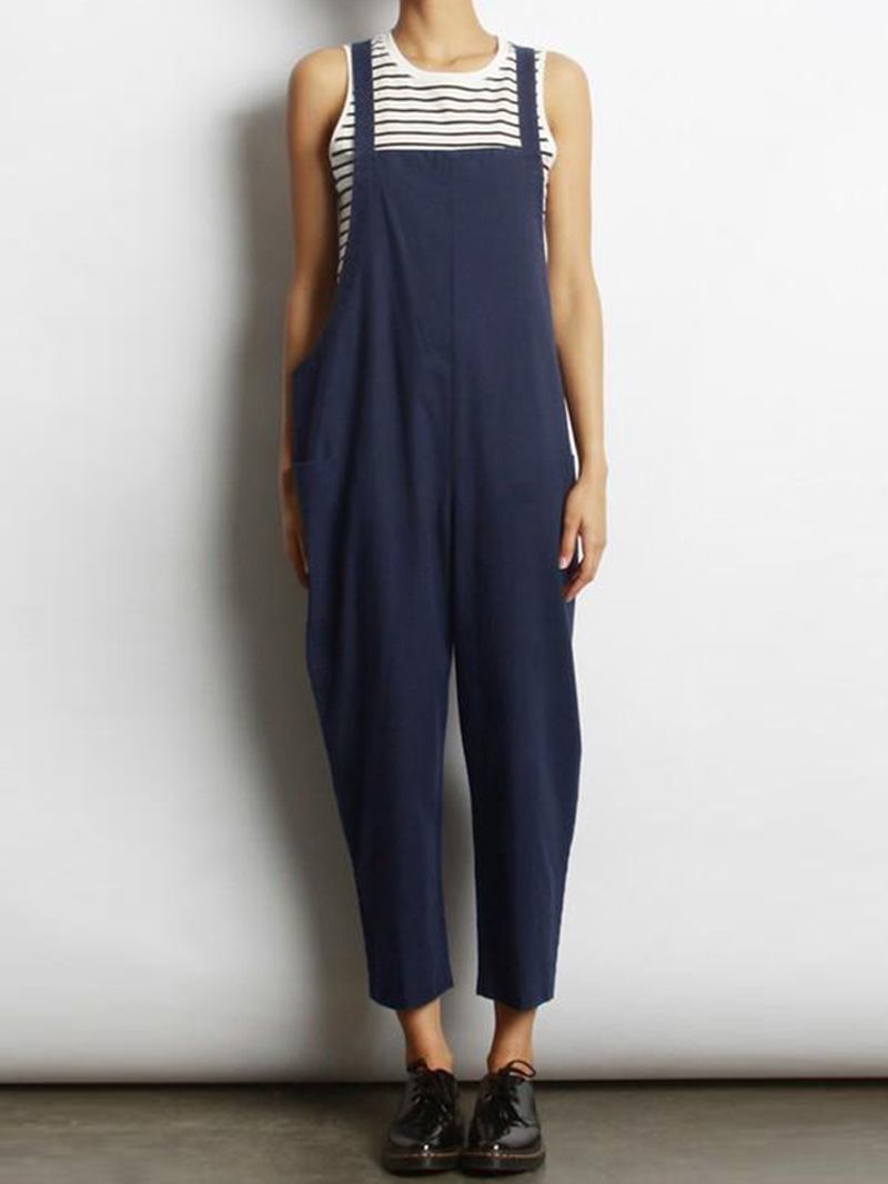 Kvinner Ermeløs Cross Back Overall Jumpsuit Med Lommer