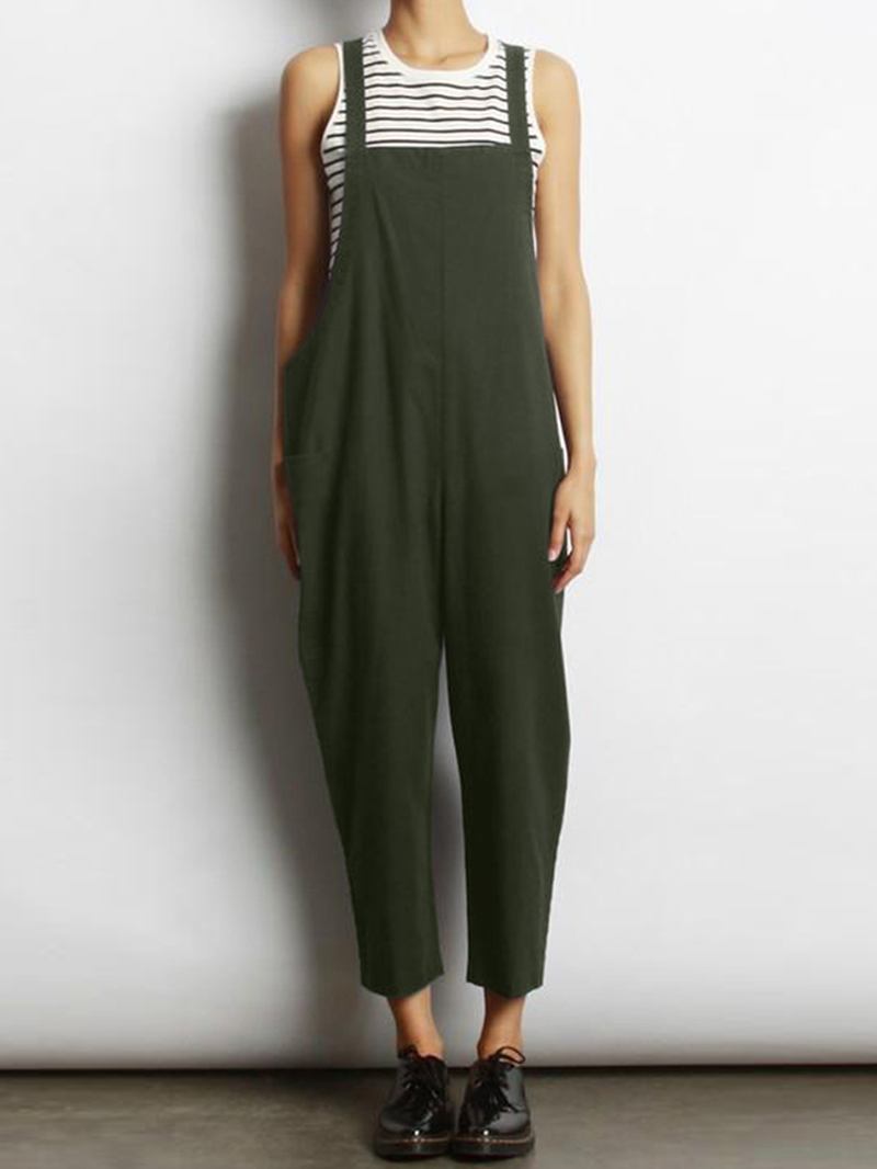 Kvinner Ermeløs Cross Back Overall Jumpsuit Med Lommer