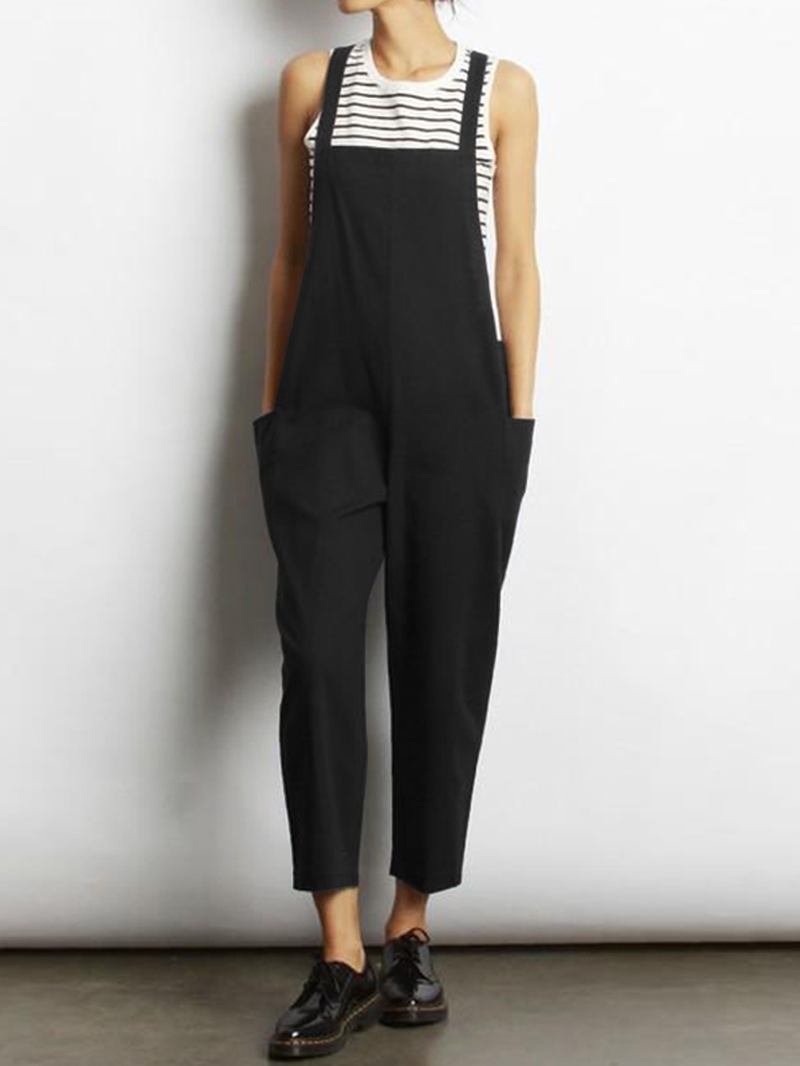 Kvinner Ermeløs Cross Back Overall Jumpsuit Med Lommer