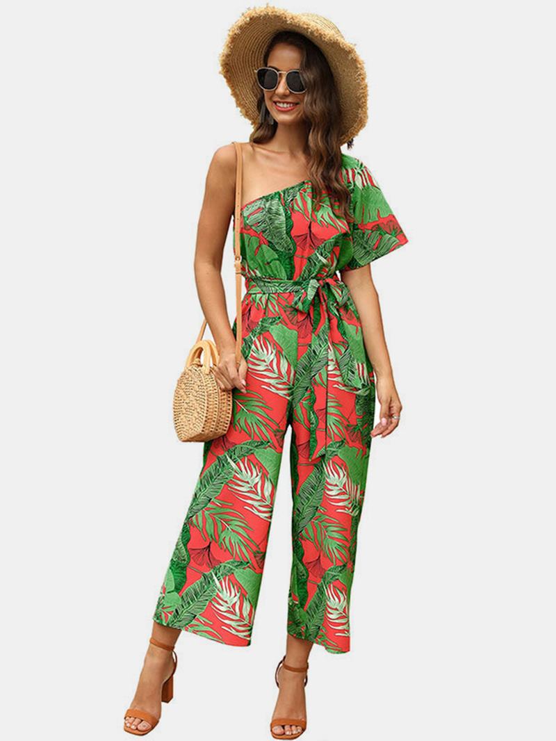 Kvinner Fritids Cold Shoulder Blomstrete Sommerferie Med Trykk Jumpsuit