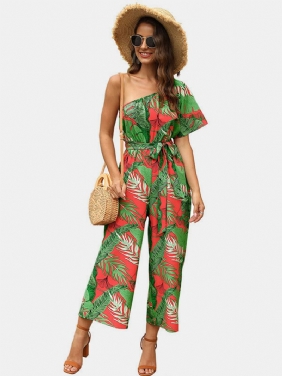 Kvinner Fritids Cold Shoulder Blomstrete Sommerferie Med Trykk Jumpsuit