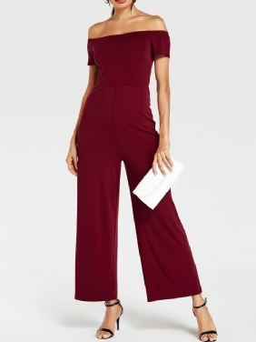 Kvinner Solid Farge Off Shoulder Slash Neck Kortermet Stilig Fritids Jumpsuit